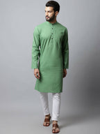 Even Apparels Green Color Pure Cotton Men's Kurta With Band Collar (SLD073) | Grocsy