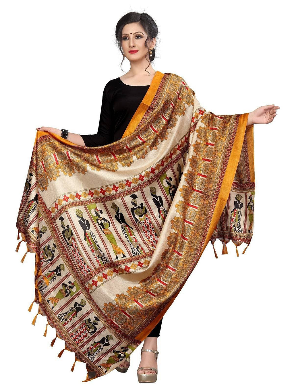 Vamika Mustard Latest Printed Khadi Bhagalpuri Dupatta | Grocsy