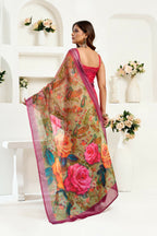 Joban Fashion  Onion Pink Floral Linen Ready To Wear Saree With Unstitched Blouse | Grocsy