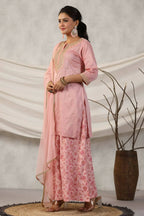 Juniper Women Peach Embroidered Kurta, Pants and Dupatta Set | Grocsy