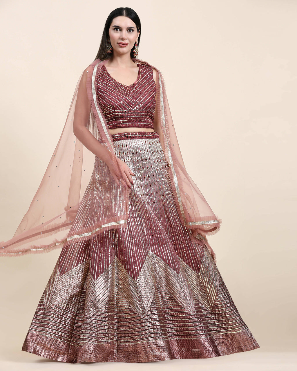 Maroon Organza Mirror With Coding Work Lehenga Choli with Dupatta - Tanya | Grocsy