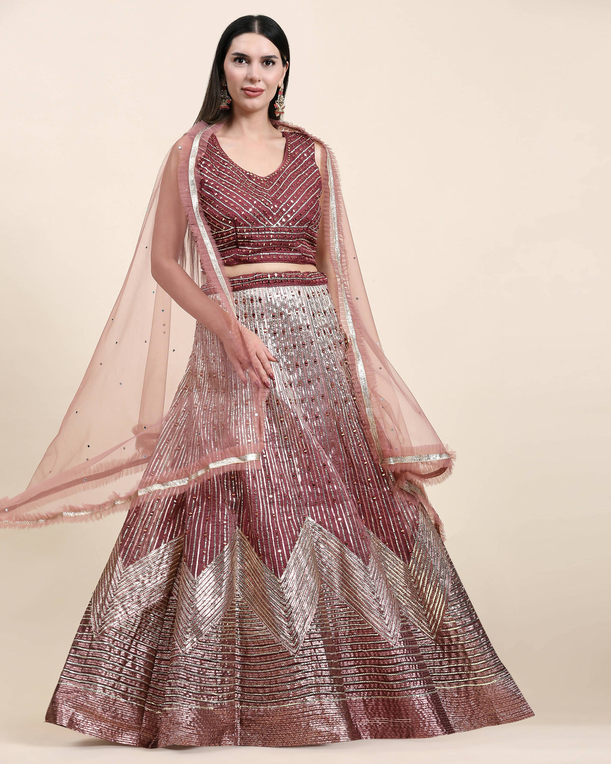 Maroon Organza Mirror With Coding Work Lehenga Choli with Dupatta - Tanya | Grocsy