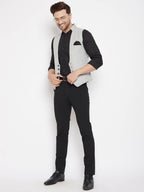 Even Apparels Grey Merino Men Woven Nehru Jacket | Grocsy