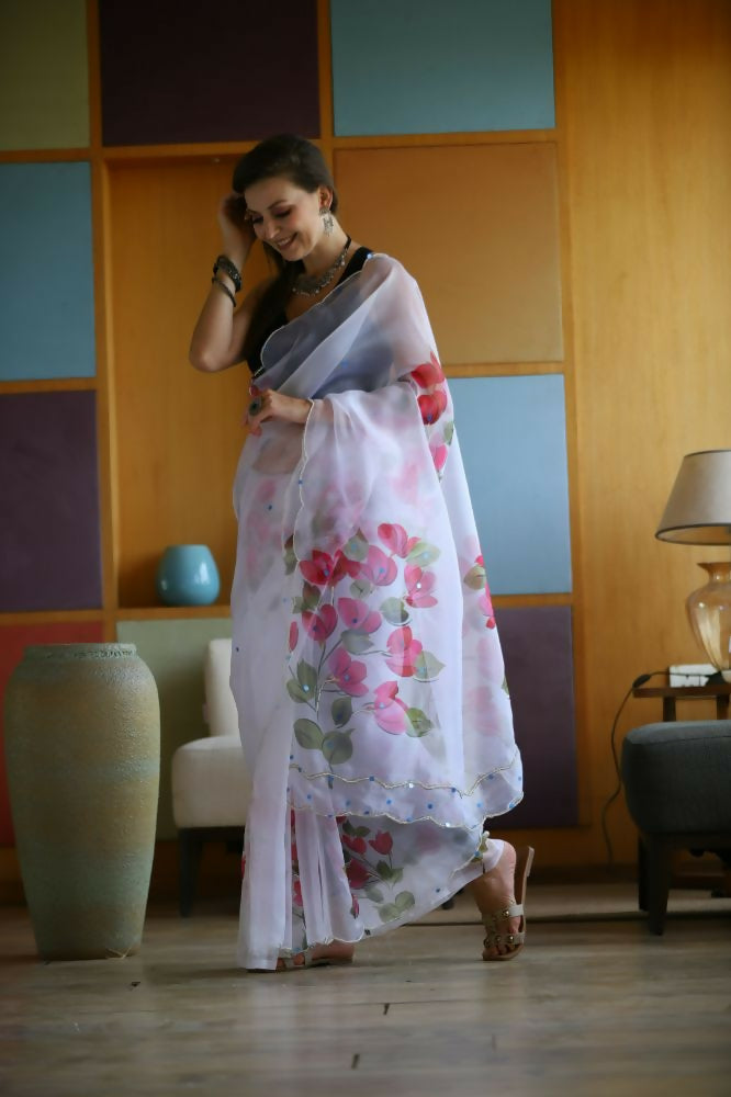 Vamsee Dhruti2 White Organza Saree | Grocsy