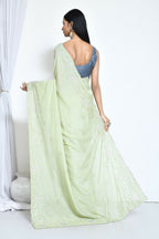 Green Crepe Silk Sequence Embroidered with Stone work Saree - Nimaya Benzy | Grocsy