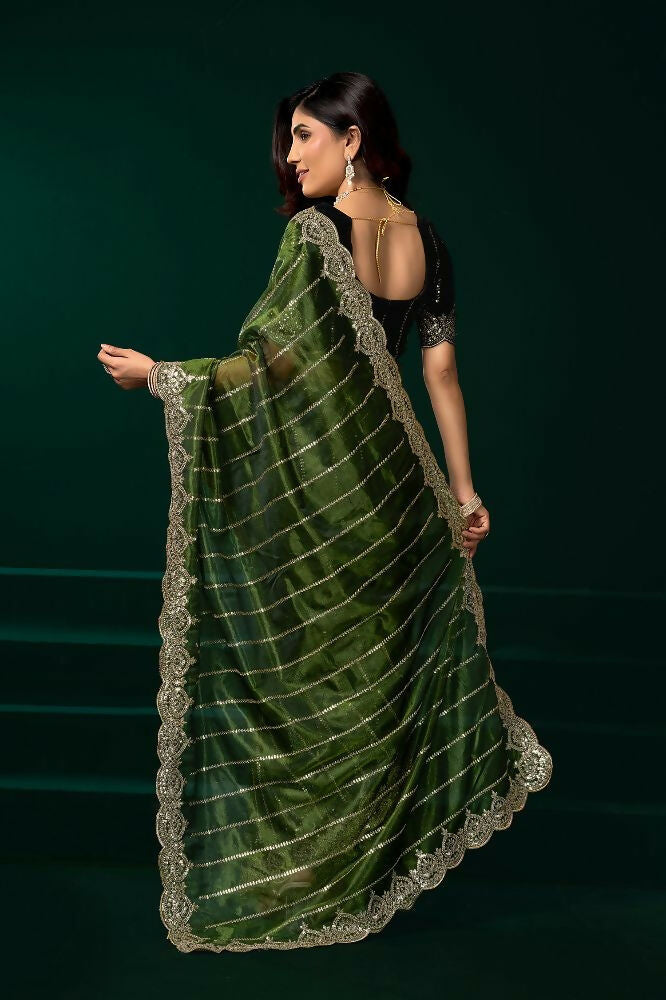 Joban Fashion Green Net Party Wear Sarees | Grocsy