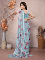 Designer Partywear Light Blue Bright Moss Satin Patta Fancy Saree - Kanak | Grocsy