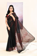 Piyari Fashion Women's Black Sequins Embellished Cotton Blend Jamdani Saree | Grocsy