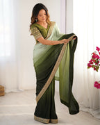 Exclusive Collection Pista Green Party Wear Chinon Salk Saree | Grocsy