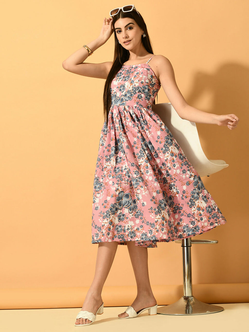 Myshka Women's Pink Fit and Flare Party Dress | Grocsy