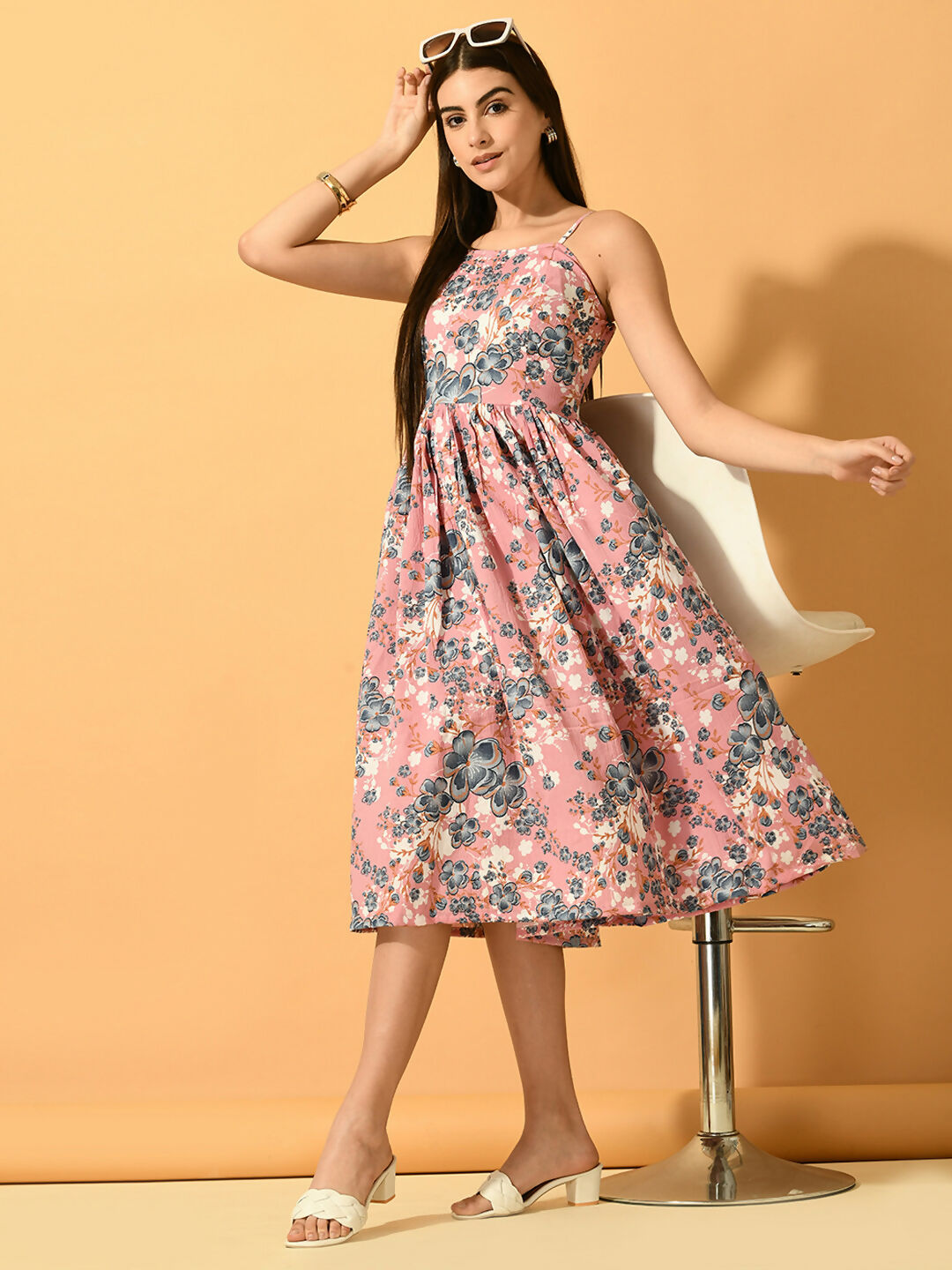 Myshka Women's Pink Fit and Flare Party Dress | Grocsy