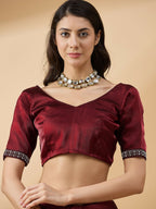 Brown Organza Swaroski Diamond Work Saree with Unstitched Blouse - Radha | Grocsy