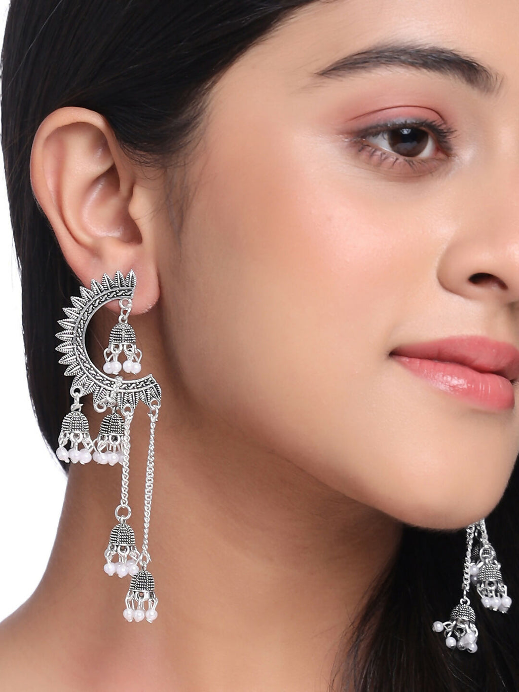 NVR Women Rhodium-Plated Kundan Stone-Studded Beaded Jewellery Set | Grocsy
