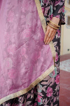 Vaasva Women Rani Muslin Embroidered Kurta, Pant & Dupatta Set | Grocsy