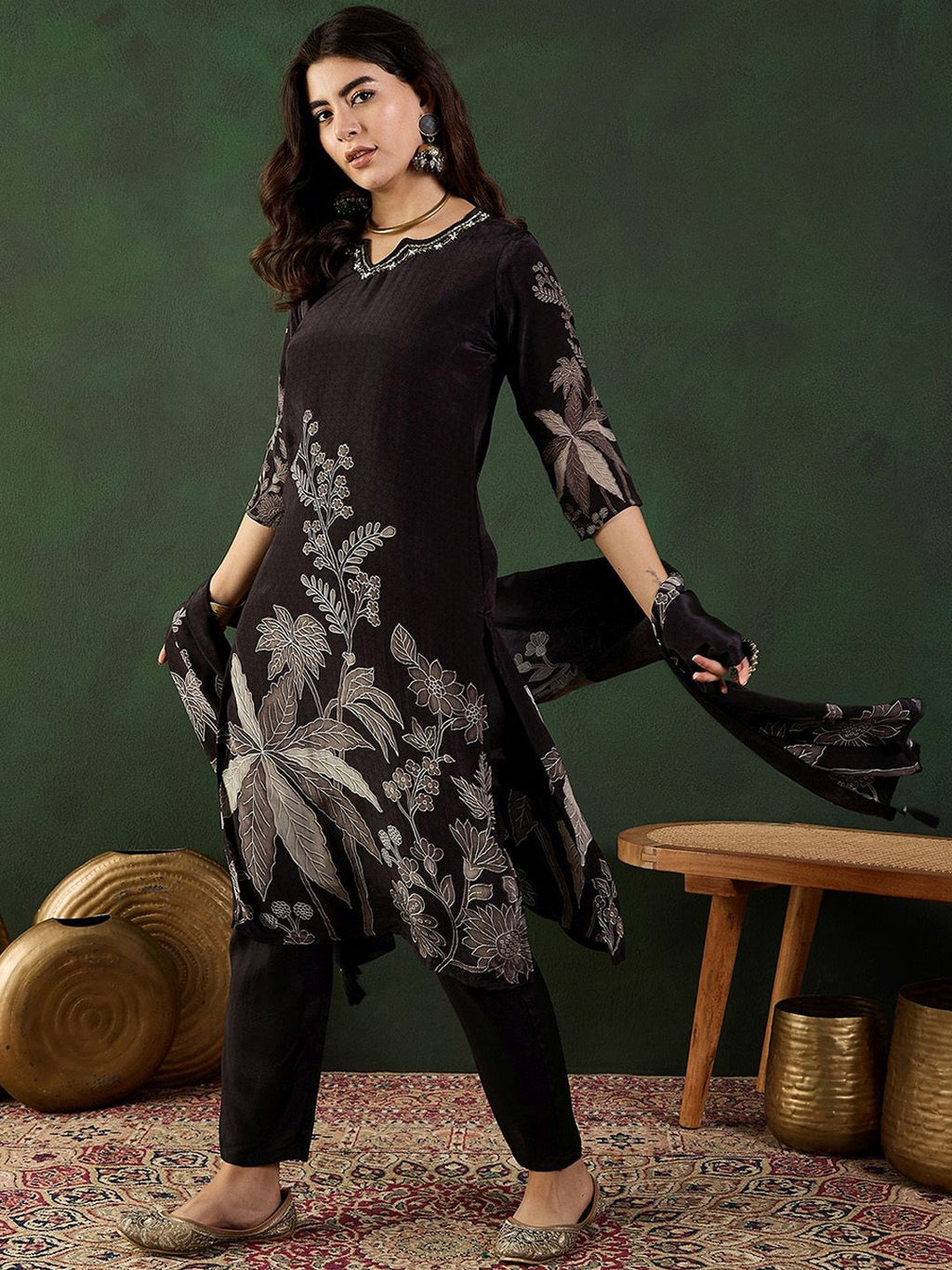 Sangria Floral Printed Kurta Set With Dupatta | Grocsy