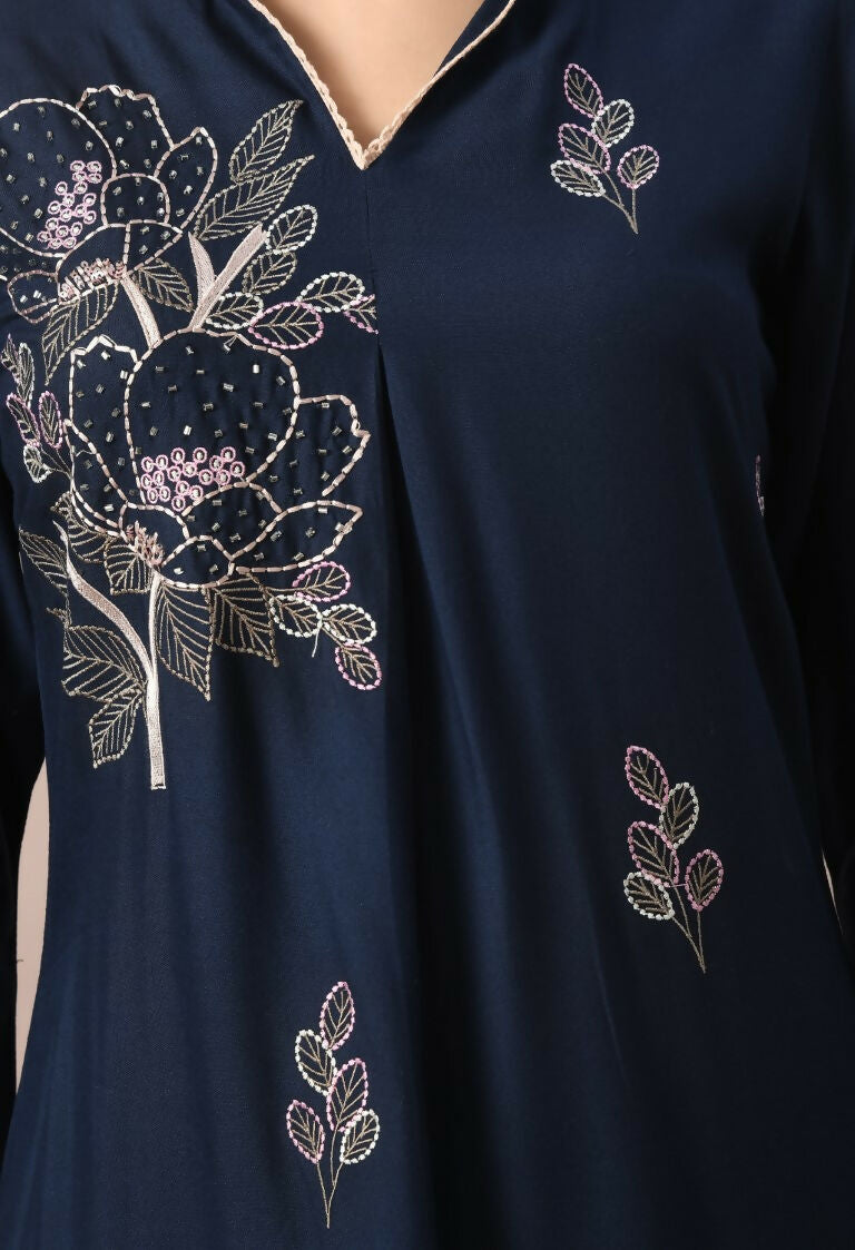 Joban Fashion Navy Cotton Rayon Kurta Set | Grocsy