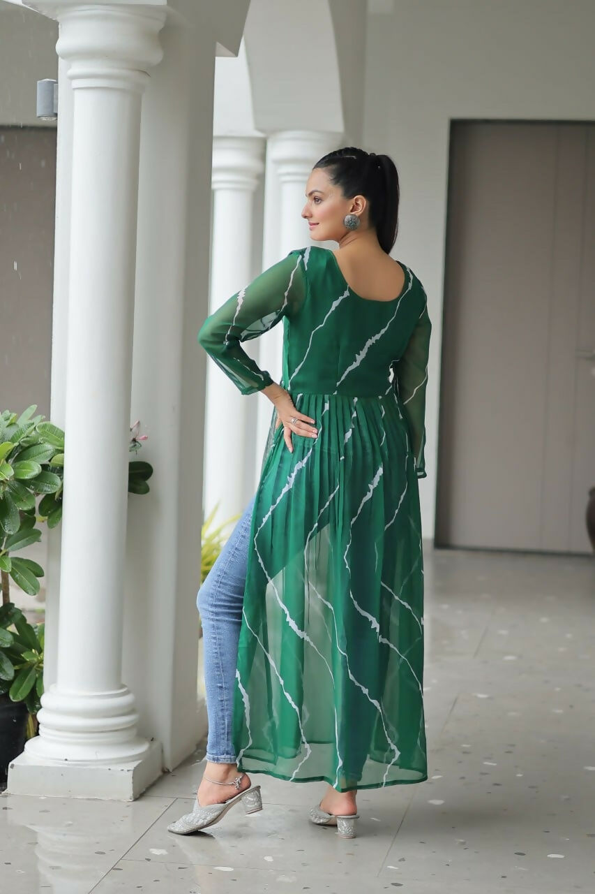 Vastranavya Green Navratri Special Kutchi Patch Work with Leheriya Printed Kurti | Grocsy