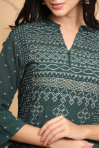 Juniper Women Jade Green Rayon Slub Bandhani Printed A-Line Kurta | Grocsy