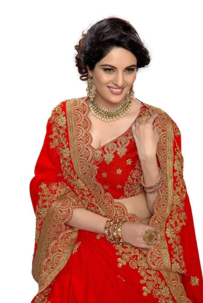 Sarvadarshi Fashion Women's Red Fabric Silk Heavy Work Embroidery Saree With Blouse Piece | Grocsy