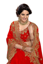 Sarvadarshi Fashion Women's Red Fabric Silk Heavy Work Embroidery Saree With Blouse Piece | Grocsy