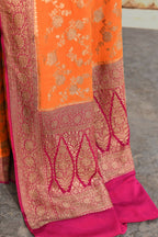 Joban Fashion Orange Crepe Chiffon Pure Handloom Banarasi Silk Saree | Grocsy