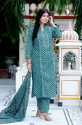 Miravan Women's Cotton Straight Style Blue Kurta With Palazzo And Dupatta | Grocsy