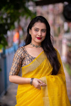 Mustard Linen Sequence Saree with Unstitched Blouse - Hiral Fashion | Grocsy