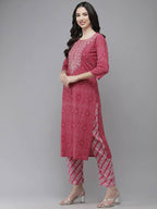 Yufta Women Pink Embroidered Regular Kurta with Palazzo & With Dupatta | Grocsy