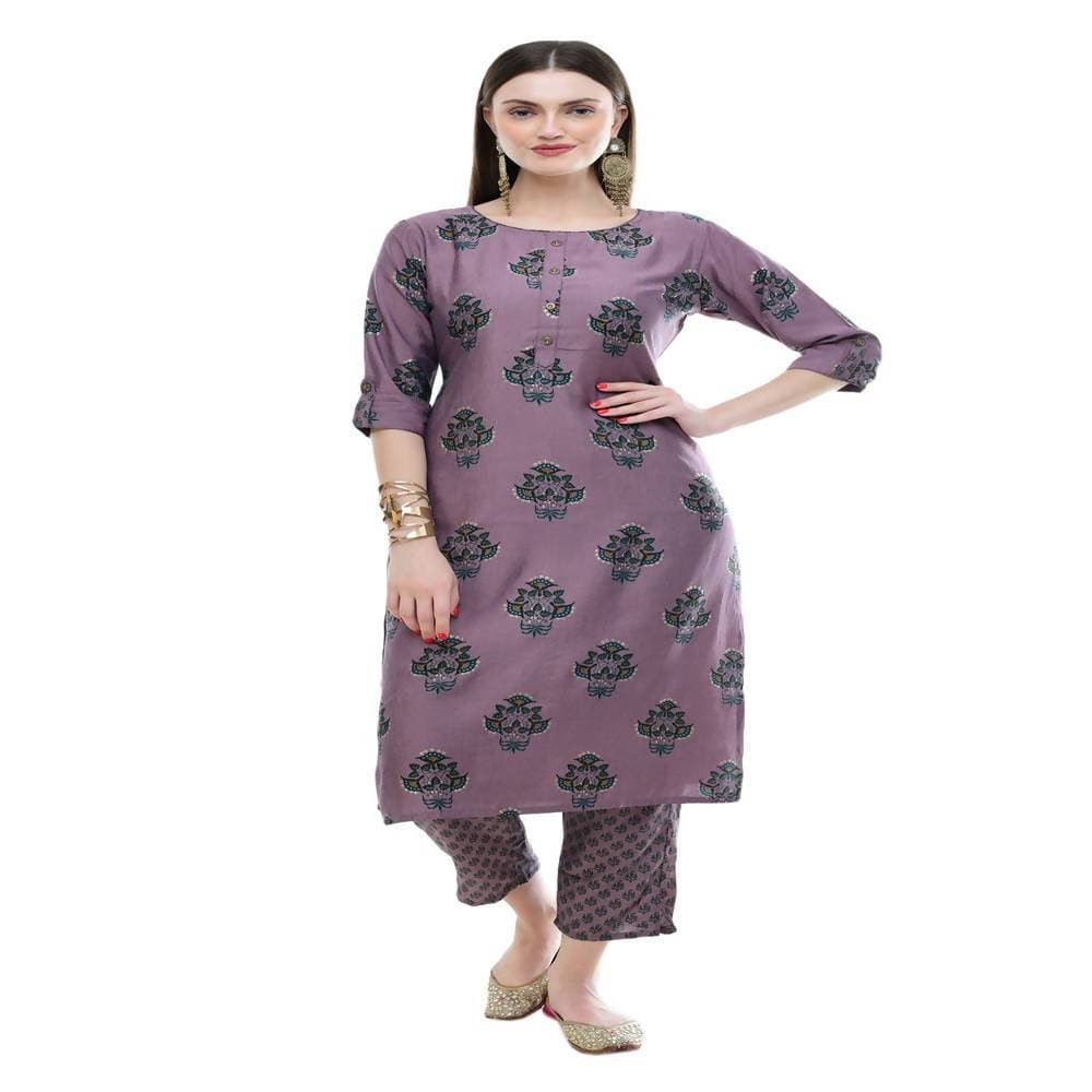 Lagi Women's Mauve Printed Straight Kurta & Pant (MC39B) | Grocsy
