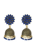 Mominos Fashion Johar Kamal Kundan Work Jhumka With Blue Beads For Women