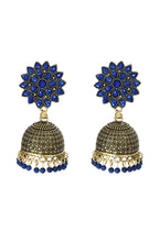 Mominos Fashion Johar Kamal Kundan Work Jhumka With Blue Beads For Women