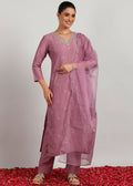 Aavyora Women’s Lavender Embroidered Kurta Set with Dupatta | Grocsy