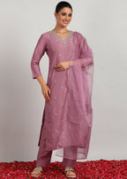 Aavyora Women’s Lavender Embroidered Kurta Set with Dupatta | Grocsy