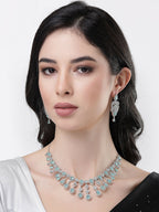NVR Women's silver plated Turquoise CZ stone handcrafted jewellery set | Grocsy