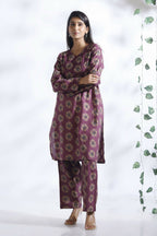 Breathables Wine Butta Print Cotton Kurta & Pants Set | Grocsy