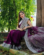 DEIANA'S Beautiful Designer Golden zari Soft Lichi Silk Saree - Majenta | Grocsy
