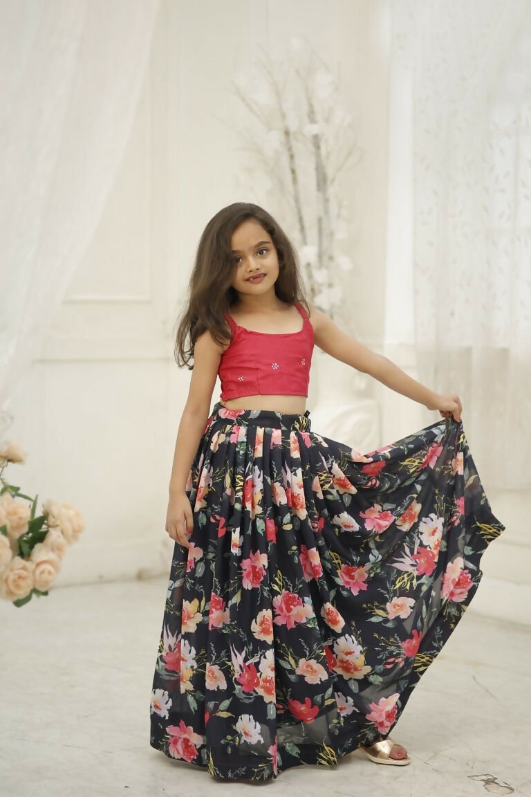 Aayaa Designer Embroidery Thread With Sequance Work Kids Lehenga Choli - Multi Color | Grocsy