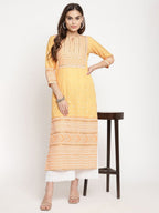 Ahalyaa Women Yellow Crepe Digital Print Kurti | Grocsy