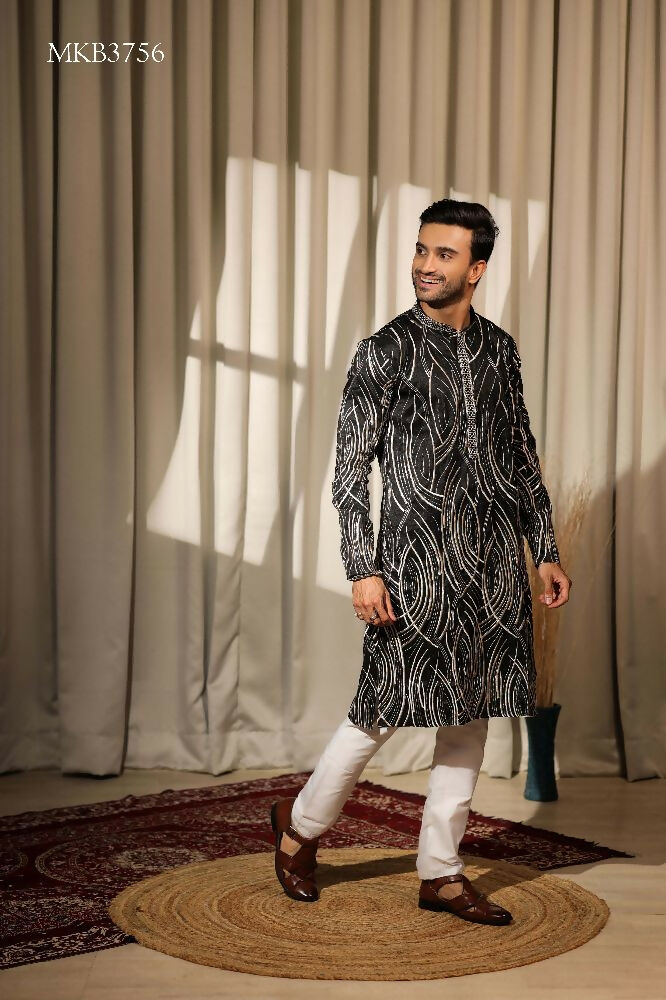 Black Viscose Designer Embroidery Work Kurta Set - Mahotsav | Grocsy
