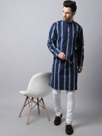 Even Apparels Navy Pure Cotton Men's Kurta With Band Collar (STR1169) | Grocsy