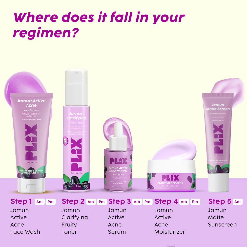 PLIX The Plant Fix - Jamun Active Acne Regime With Cleanser & Toner To Unclog Pores & Reduce Acne | Grocsy