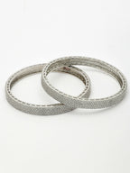 NVR Women's Set of 2 Silver-Plated White American Diamond Studded Bangles | Grocsy
