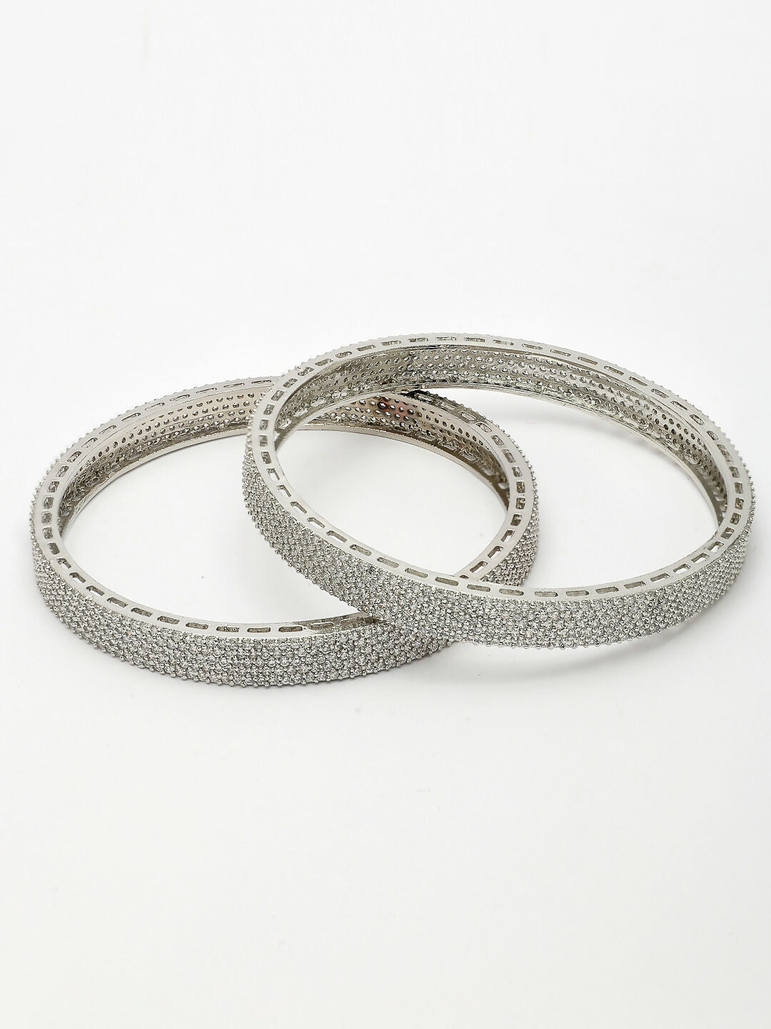 NVR Women's Set of 2 Silver-Plated White American Diamond Studded Bangles | Grocsy