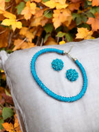Inhanns Noor-E-Jalwa – Handmade Crystal Bead Necklace / Necklace With Earrings -Adjustable - Sky Blue | Grocsy