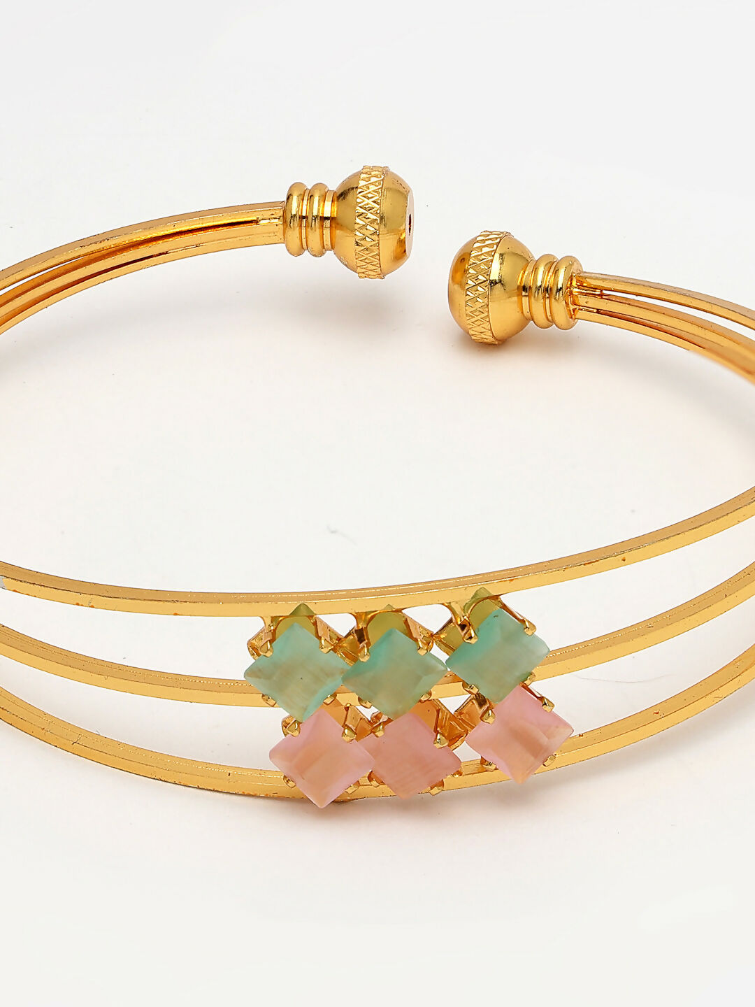 NVR Women's Gold-Polished CZ Stone-Studded Cuff Bracelet | Grocsy