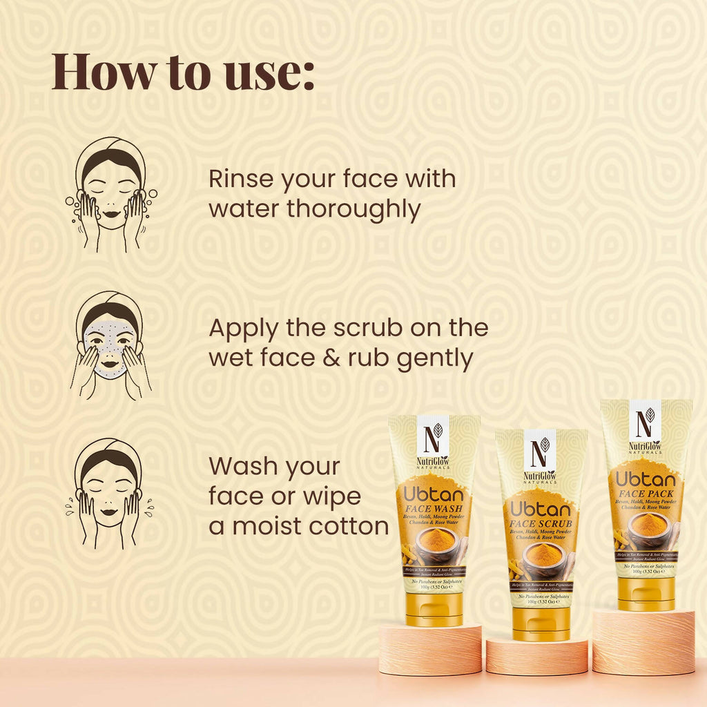 NutriGlow NATURAL'S Ubtan Face & Body Scrub with Besan, Moong Powder | Grocsy
