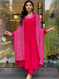 Partywear Designer Viscose Silk With Lining Red Stitched Suit With Dupatta - Tanisha | Grocsy