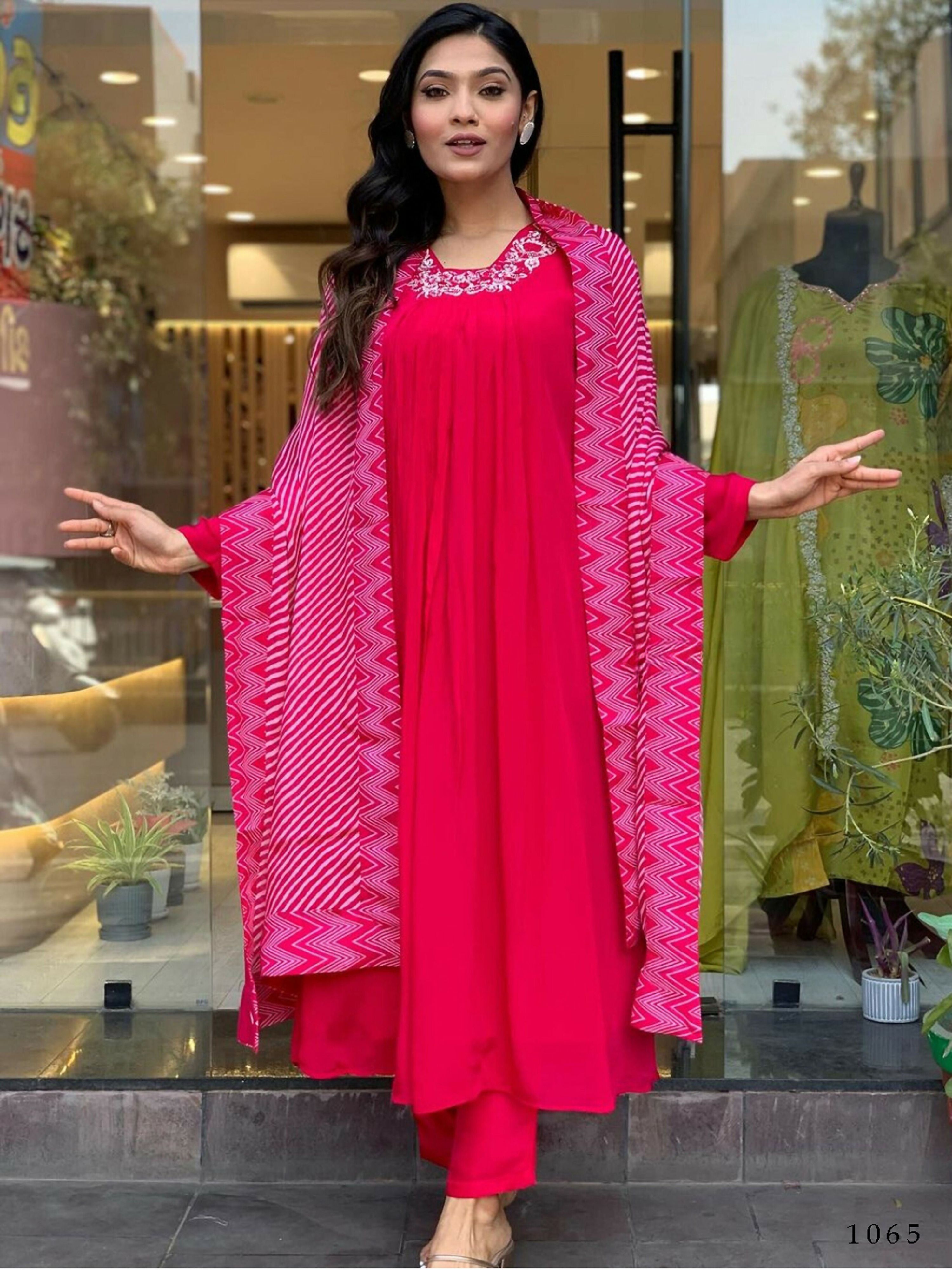Partywear Designer Viscose Silk With Lining Red Stitched Suit With Dupatta - Tanisha | Grocsy