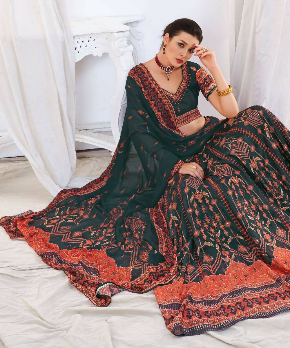 Wedding Designer Black Chinon Lehengha Choli - Anbazaar | Grocsy