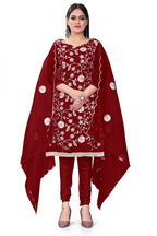 Maroon Organza Silk Embroidered Work Unstitched Dress Material - Tanvi | Grocsy